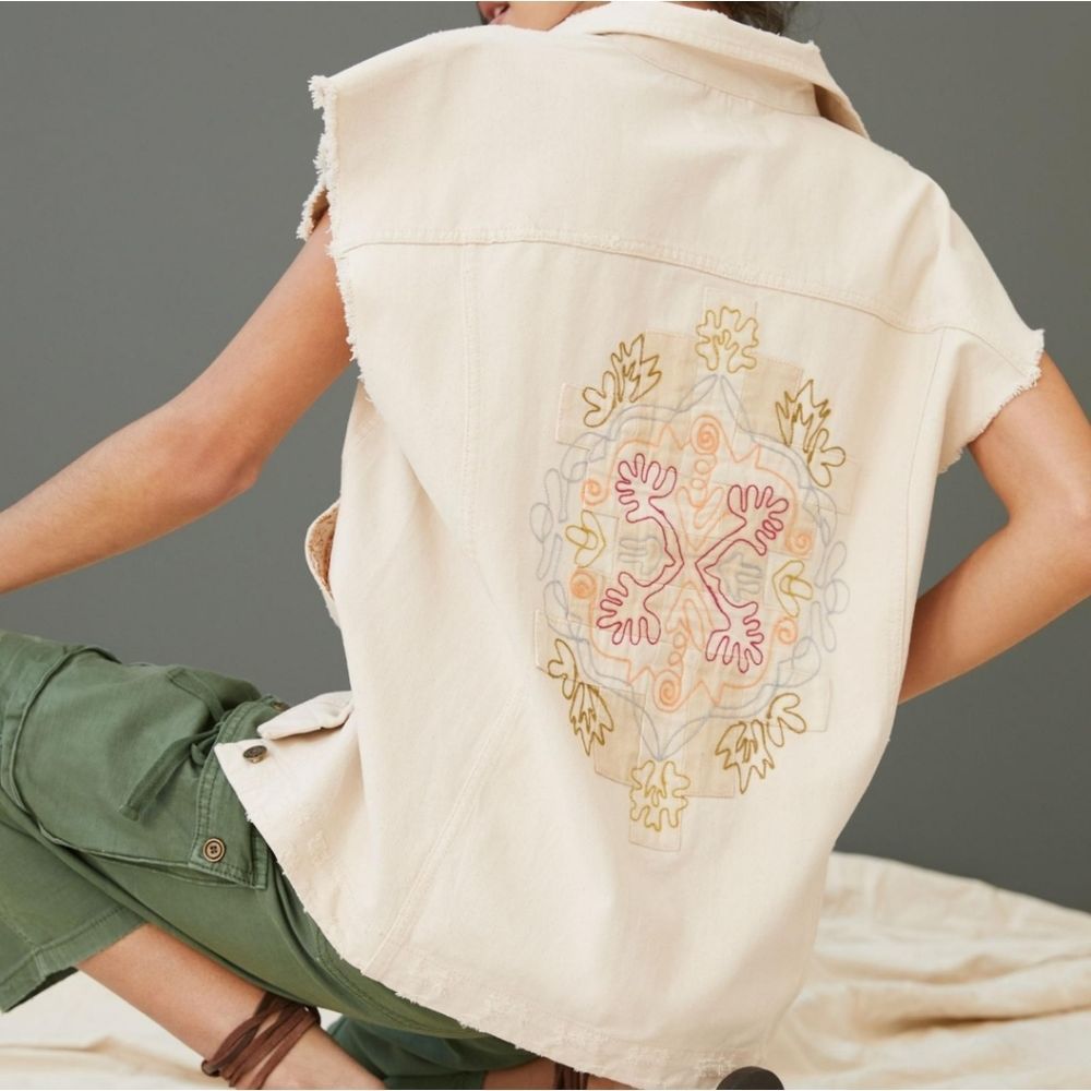 NWT pilcro embroidered denim vest size xl